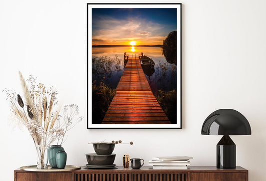 Sunset Over the Fishing Boat & Pier Home Decor Premium Quality Poster Print Choose Your Sizes