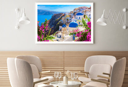 Buildings of Oia Town and Flowers Home Decor Premium Quality Poster Print Choose Your Sizes