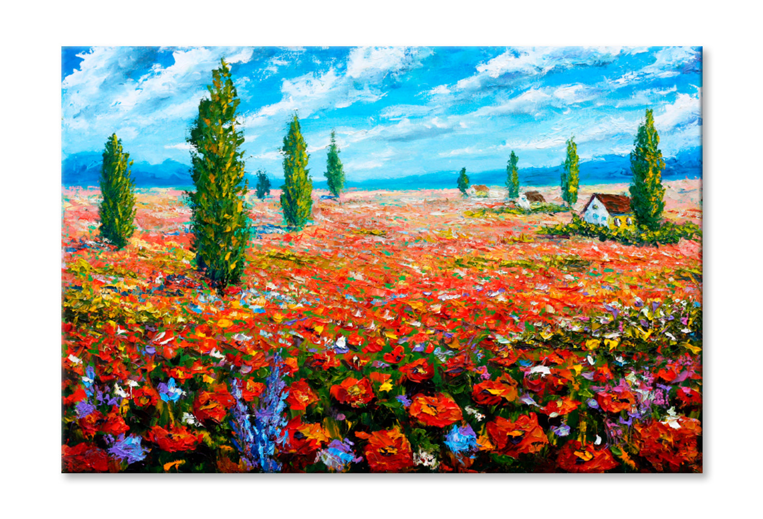 Flower Painting Field of Red Poppies Wall Art Limited Edition High Quality Print Stretched Canvas None