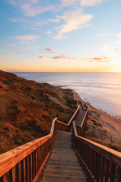 Stair Walkway Along the Coastline with Sunset View at Port Noarlunga, South AustraliaPortrait Photograph Acrylic Glass Print Tempered Glass Wall Art 100% Made in Australia Ready to Hang