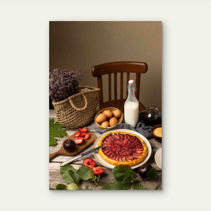 Rustic Fresh Plum Fruit Tart 40x60cm Metal Print Ready to Hang