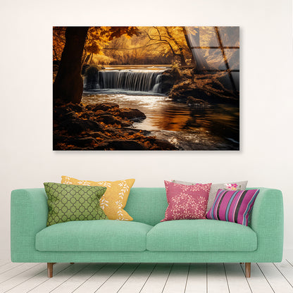 Beautiful autumn with Yellow Trees and Water Acrylic Glass Print Tempered Glass Wall Art 100% Made in Australia Ready to Hang