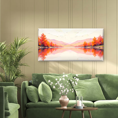 Fall Lake Reflection Mountain Wall Art Canvas Office Home Room Framed 120x60 cm