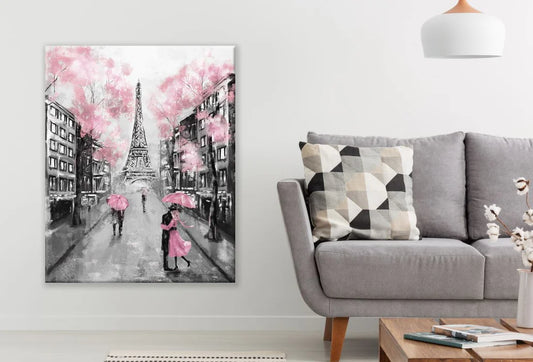 Eiffel Tower Street Couples Walking Floral Painting 60x90cm Print 100% Australian Made