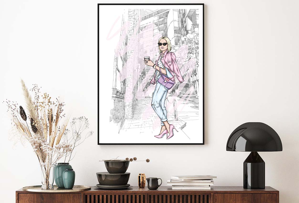 Pink Girl With Fashion Store Design Home Decor Premium Quality Poster Print Choose Your Sizes