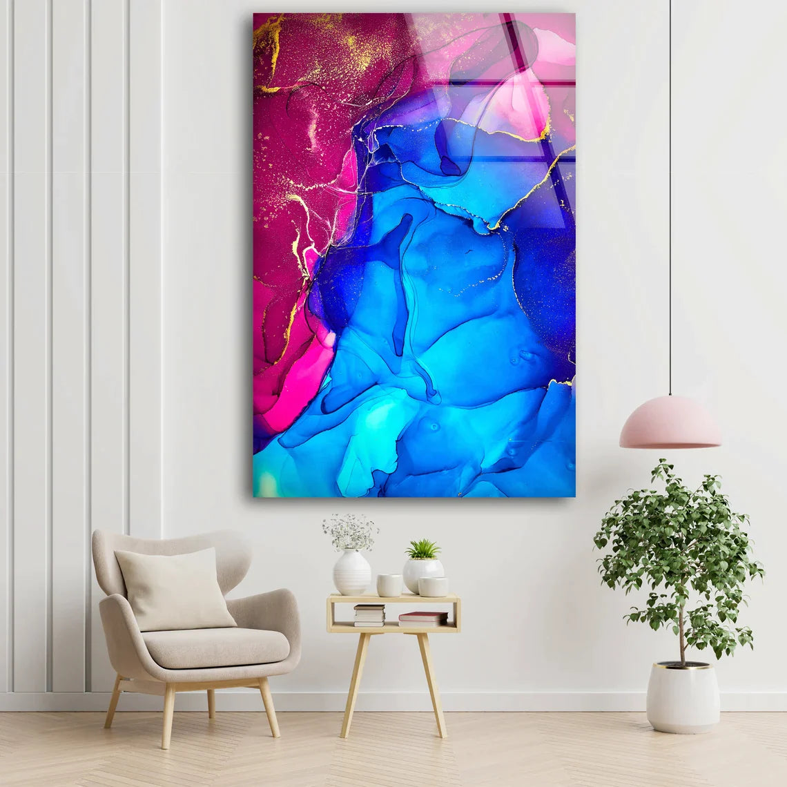 Pink Blue Gold Abstract UV Direct Aluminum Print Australian Made Quality