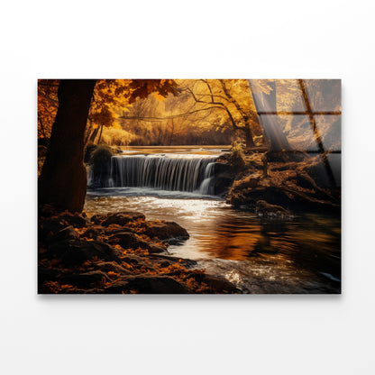 Beautiful autumn with Yellow Trees and Water Acrylic Glass Print Tempered Glass Wall Art 100% Made in Australia Ready to Hang