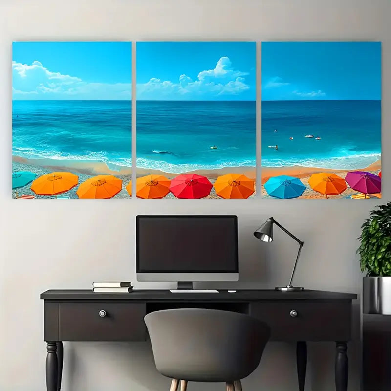 3pcs Vibrant Beach Umbrella Colorful Metal Print Ready to Hang Art