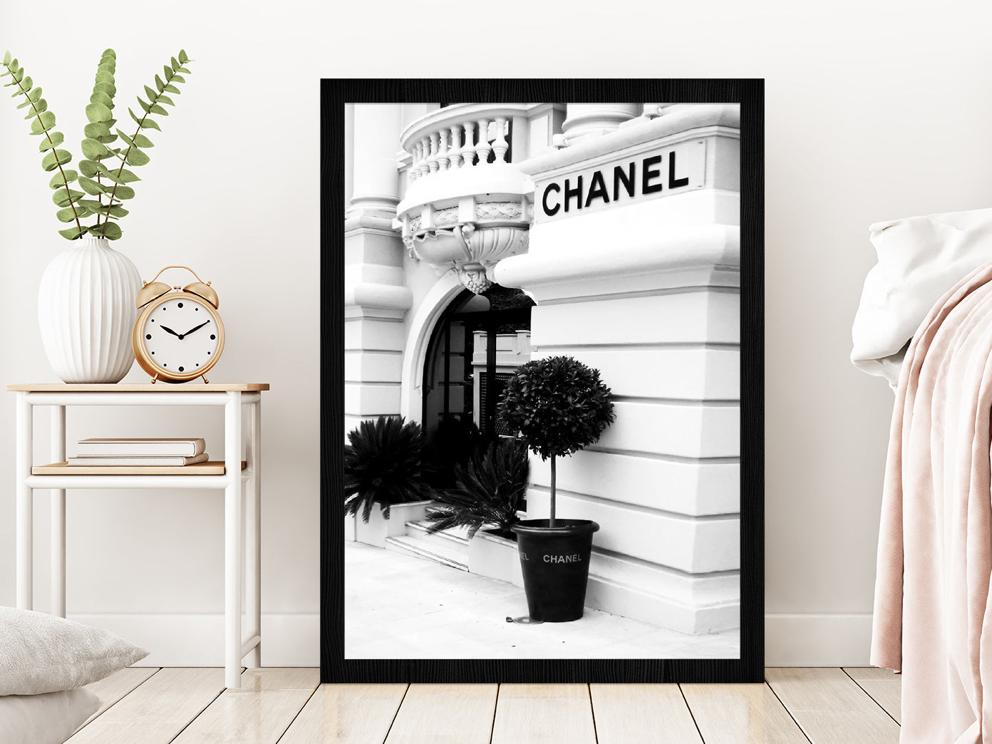 Fashion Building B&W Photograph Glass Framed Wall Art, Ready to Hang Quality Print Without White Border Black