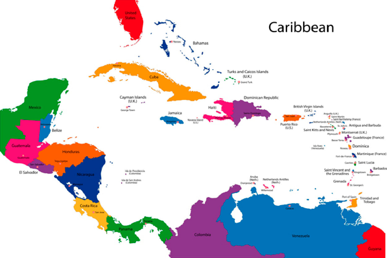 Caribbean Map with Countries Home Decor Premium Quality Poster Print Choose Your Sizes