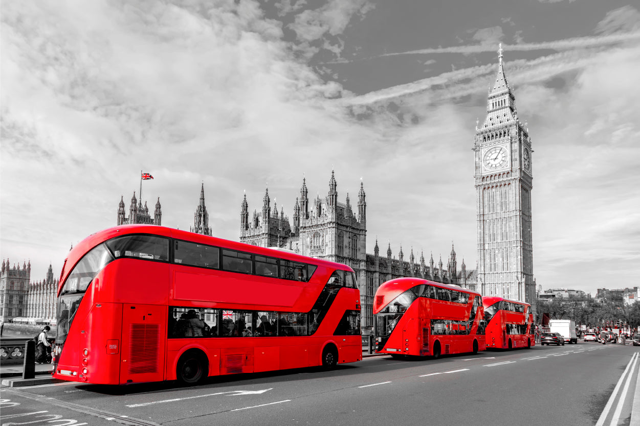 Houses of Parliament Red Double Decker Bus Big Ben London Wall Art Decor 100% Australian Made