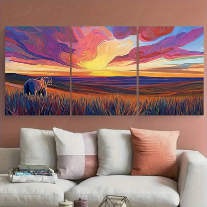 3pcs Grizzly Bear in Tundra Sunset Bold Metal Print Ready to Hang Art