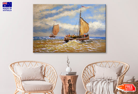 Sailing Boat in the Sea & Cloudy Sky Oil Painting Wall Art Limited Edition High Quality Print