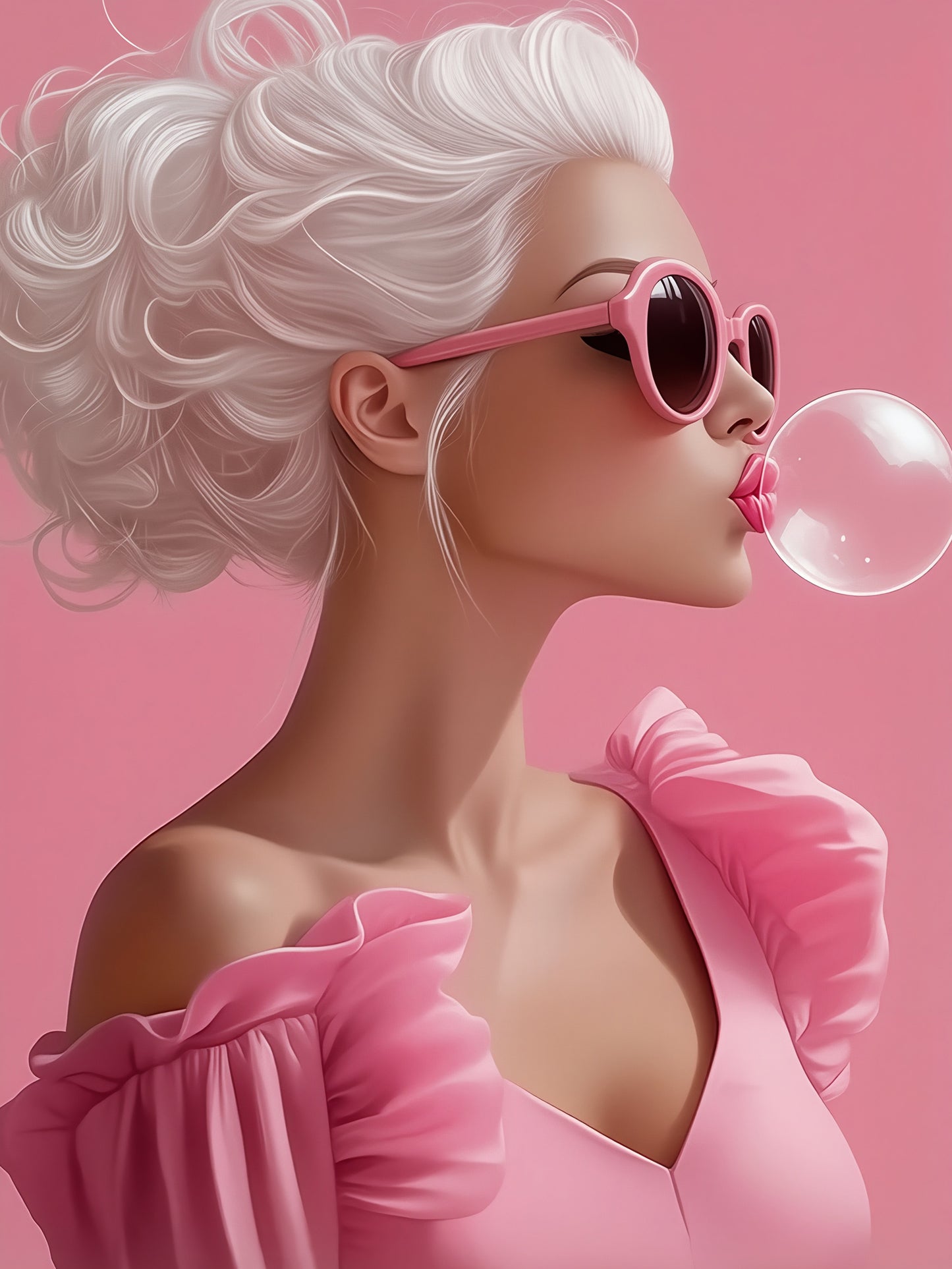 Pink Stylish Woman Blowing Bubbles Fashion Home Decor Premium Quality Poster Print Choose Your Sizes