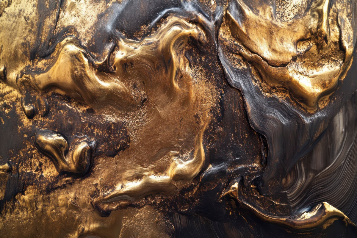 Metallic Gold Abstract Abstract Gold Black Fluid Metallic Patterns Wall Art Decor 100% Austra