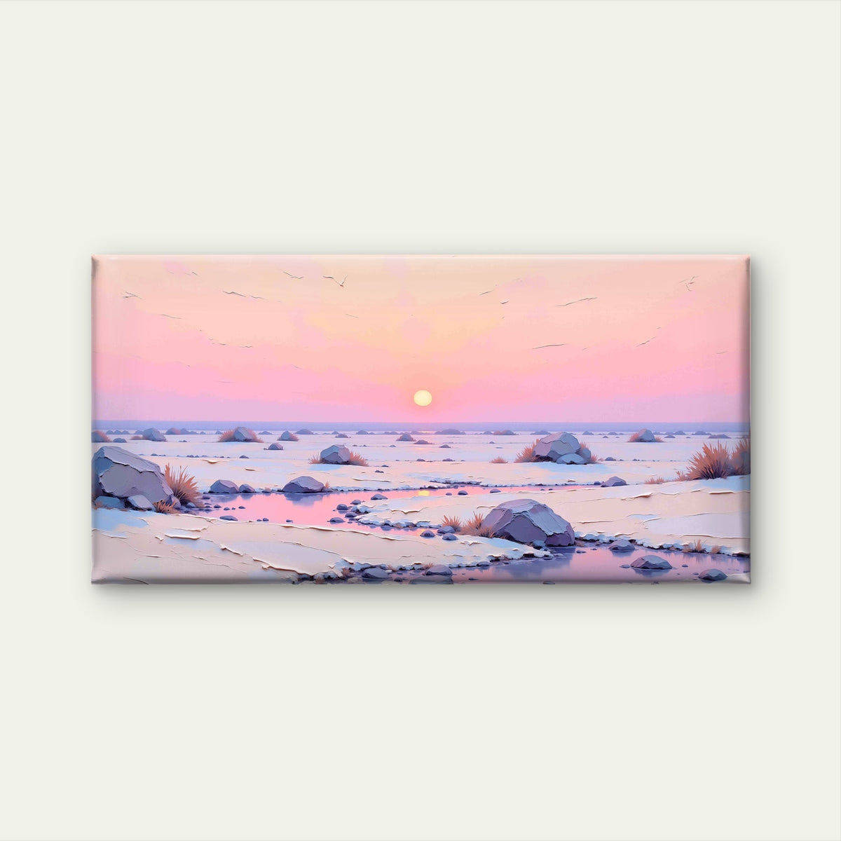 Pink Winter Sunset Horizon Wall Art Canvas Office Home Room Framed 120x60 cm