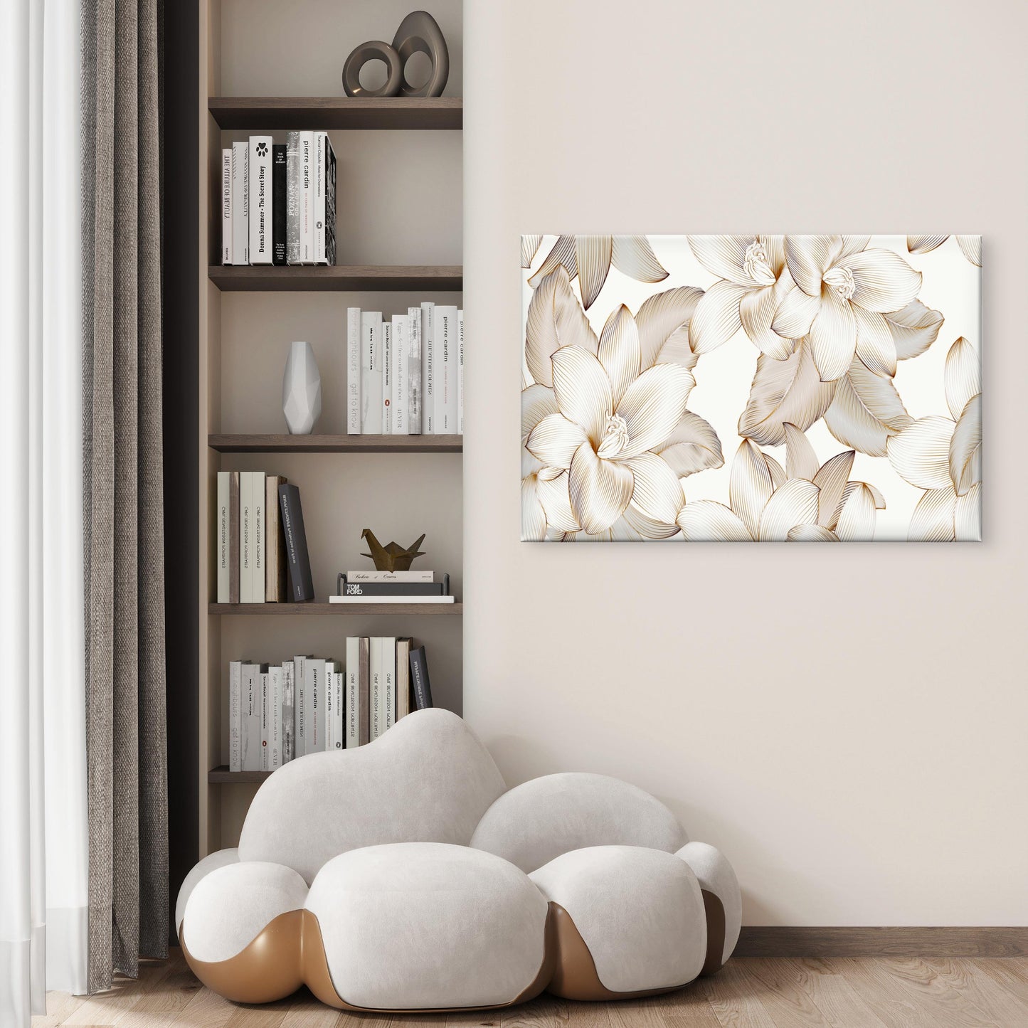 Luxury White and Gold Magnolia Floral Seamless Pattern Wall Art Decor 100% Australian Made