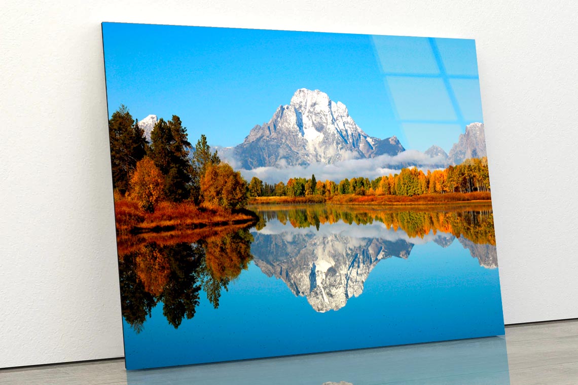 Mountain Is Reflected in A Lake Acrylic Glass Print Tempered Glass Wall Art 100% Made in Australia Ready to Hang