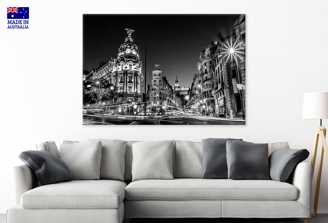 Main Shopping Street in Madrid at Night Spain Wall Art Decor 100% Australian Made