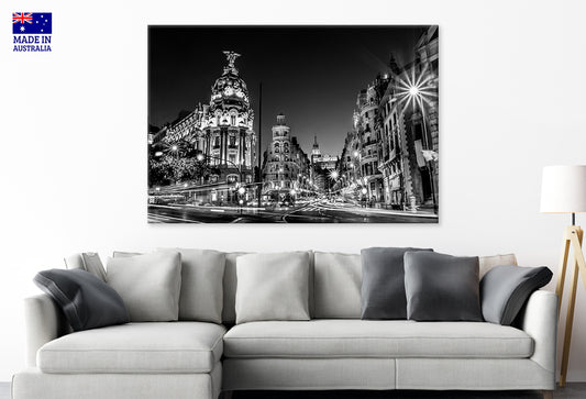 Main Shopping Street in Madrid at Night Spain Wall Art Decor 100% Australian Made