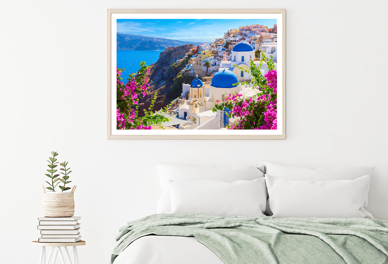 Buildings of Oia Town and Flowers Home Decor Premium Quality Poster Print Choose Your Sizes