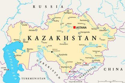 Kazakhstan Political Map with Capital Astana Home Decor Premium Quality Poster Print Choose Your Sizes