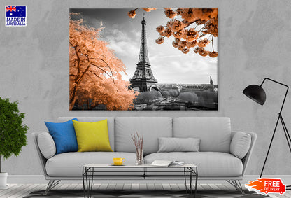 B&W Eiffel Tower Faded Flower Trees Print 100% Australian Made