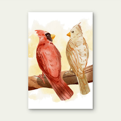 Red Cardinal Songbird Illustration 40x60cm Metal Print Ready to Hang