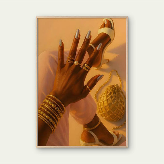 Golden Rings Nail Polish High Heels Braided Tote Bag Fashion Home Decor Premium Quality Poster Print Choose Your Sizes
