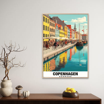 Copenhagen Denmark City Depicting the Nyhavn Harbour Travel Poster Print Wall Art