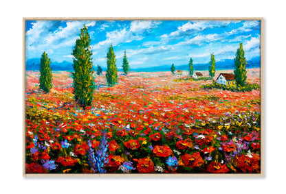 Flower Painting Field of Red Poppies Wall Art Limited Edition High Quality Print Canvas Box Framed Natural