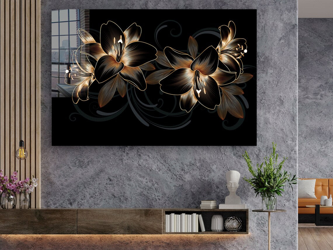 Golden Flower Abstract UV Direct Aluminum Print Australian Made Quality