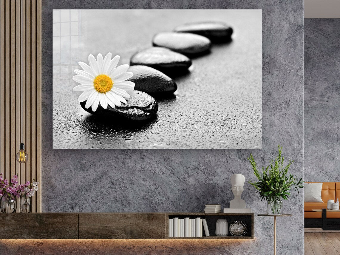 White Daisy & Stone UV Direct Aluminum Print Australian Made Quality