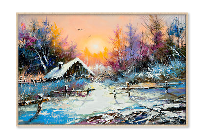 Rural Winter & Sunrise Landscape Painting Wall Art Limited Edition High Quality Print Canvas Box Framed Natural