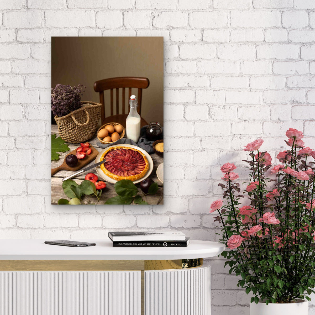 Rustic Fresh Plum Fruit Tart 40x60cm Metal Print Ready to Hang