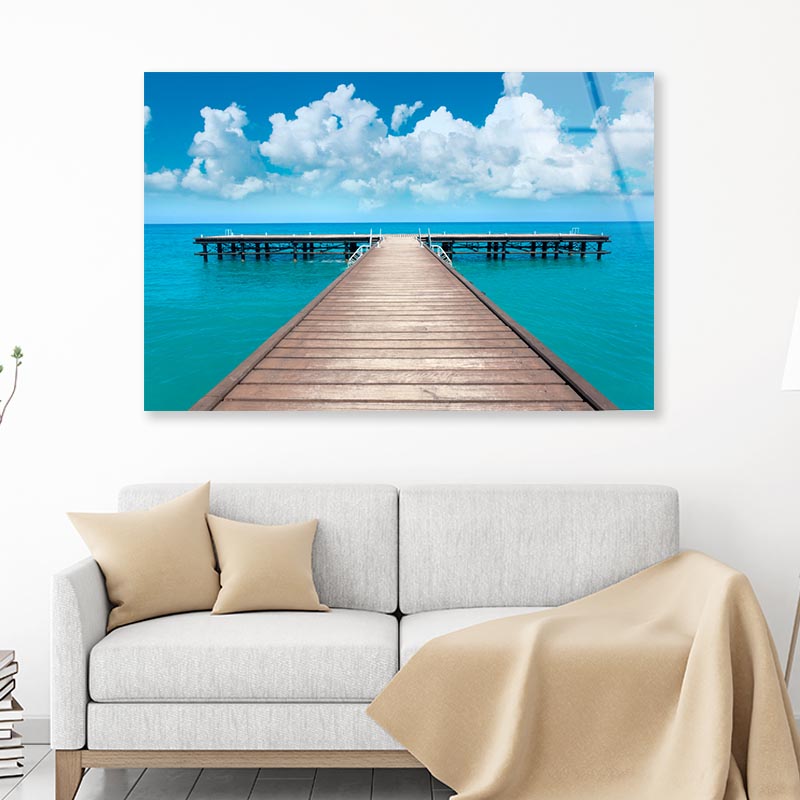 Wooden Pier In Bacalar Lagoon With Beautiful Landscape Acrylic Glass Print Tempered Glass Wall Art 100% Made in Australia Ready to Hang