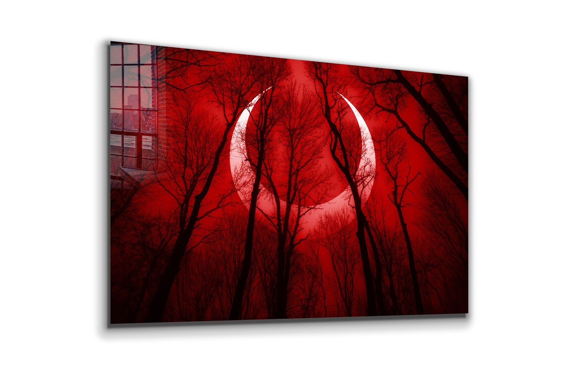 Red Sky Moon with Trees UV Direct Aluminum Print Australian Made Quality