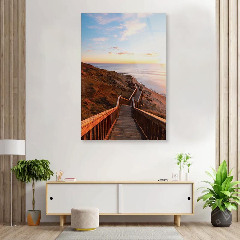 Stair Walkway Along the Coastline with Sunset View at Port Noarlunga, South AustraliaPortrait Photograph Acrylic Glass Print Tempered Glass Wall Art 100% Made in Australia Ready to Hang