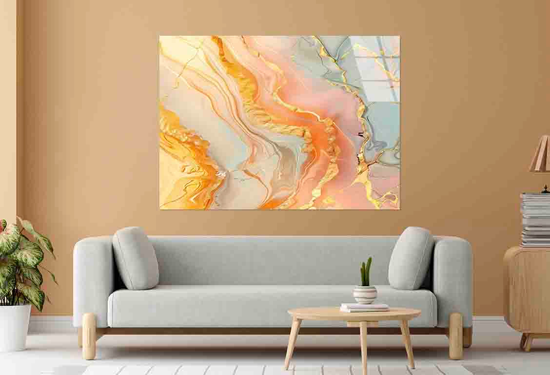 Peach Sage Marbled Tempered Glass Printing Wall Art Australian Made Quality