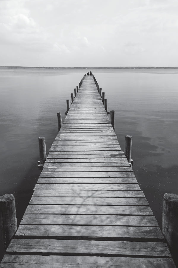 Wooden Pier On Lake  B&W View Home Decor Premium Quality Poster Print Choose Your Sizes