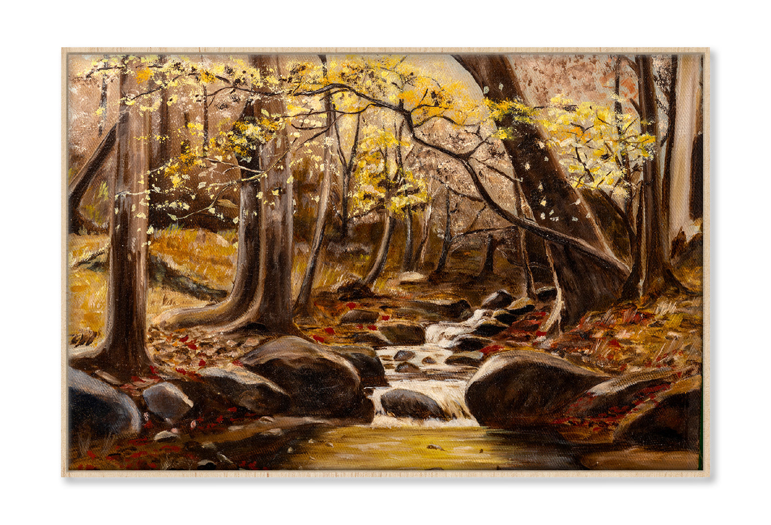 Blooming Tree & Rocky Creek Oil Painting Wall Art Limited Edition High Quality Print Canvas Box Framed Natural