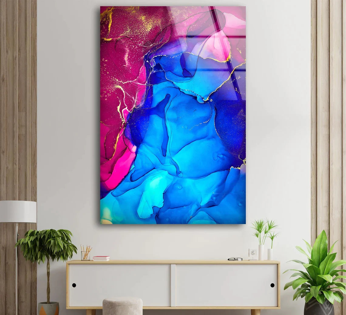 Pink Blue Gold Abstract UV Direct Aluminum Print Australian Made Quality