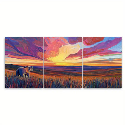 3pcs Grizzly Bear in Tundra Sunset Bold Metal Print Ready to Hang Art