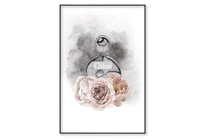 Round Perfume Bottle with Flowers Wall Art Limited Edition High Quality Print Canvas Box Framed Black