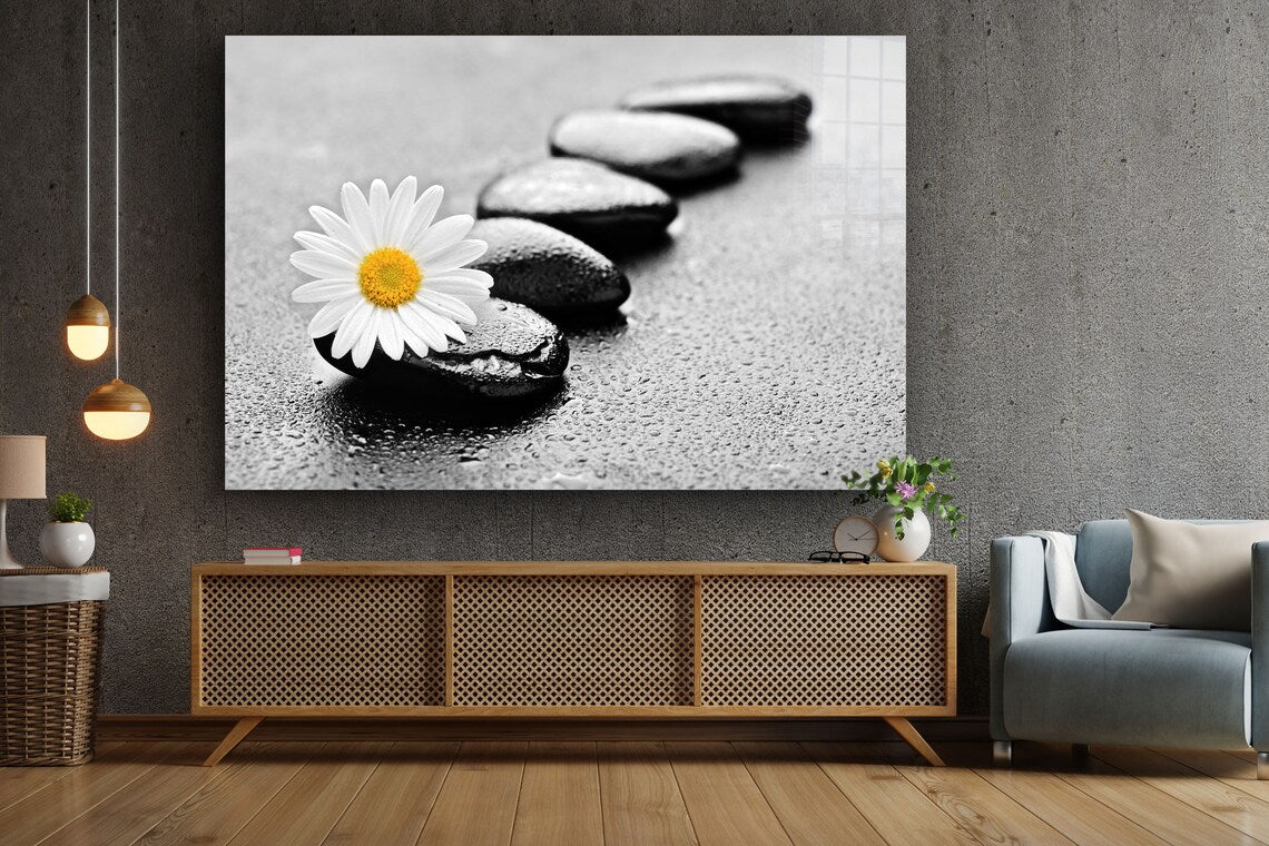 White Daisy & Stone UV Direct Aluminum Print Australian Made Quality