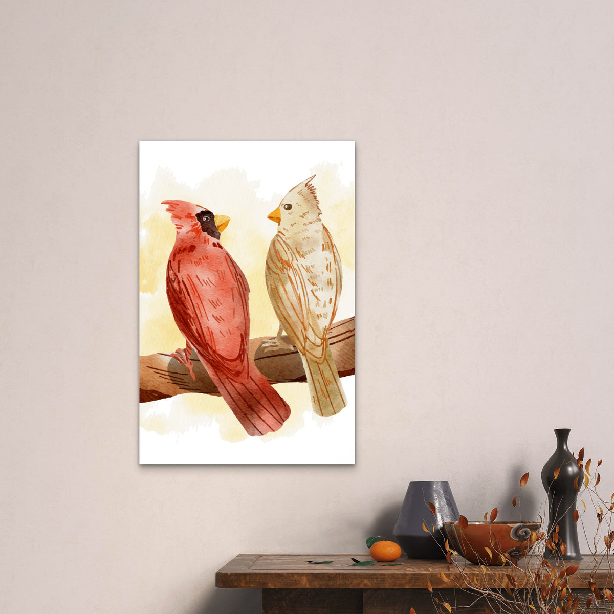 Red Cardinal Songbird Illustration 40x60cm Metal Print Ready to Hang