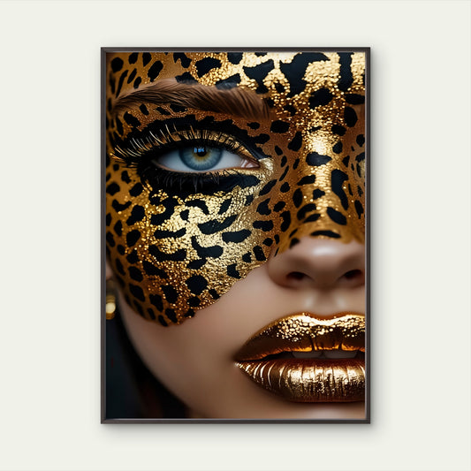 Black & Golden Leopard Woman Face Close-up Luxury Fashion Home Decor Premium Quality Poster Print Choose Your Sizes