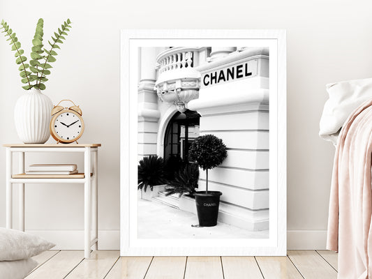 Fashion Building B&W Photograph Glass Framed Wall Art, Ready to Hang Quality Print With White Border White