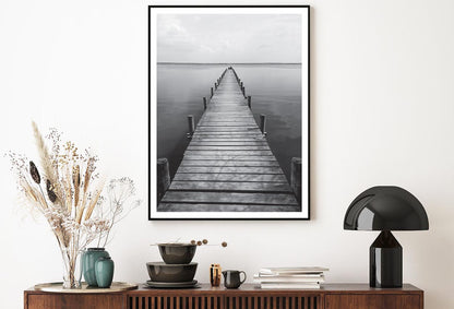 Wooden Pier On Lake  B&W View Home Decor Premium Quality Poster Print Choose Your Sizes