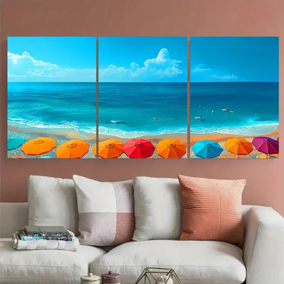 3pcs Vibrant Beach Umbrella Colorful Metal Print Ready to Hang Art